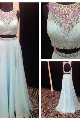 Two Pieces Beading Real Made Prom Dresses,Long Evening Dresses,Prom Dresses On Sale