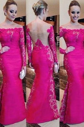 Charming Long Sleeve Lace Real Made Prom Dresses,Long Evening Dresses,Prom Dresses On Sale