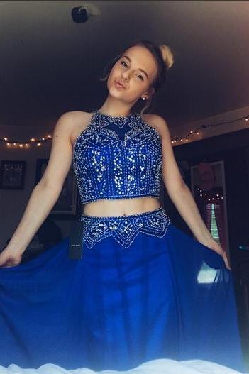 Two Pieces Real Made Prom Dresses,Long Evening Dresses,Prom Dresses On Sale