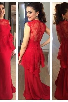 Red Lace Charming Beading Real Made Prom Dresses,Long Evening Dresses,Prom Dresses On Sale