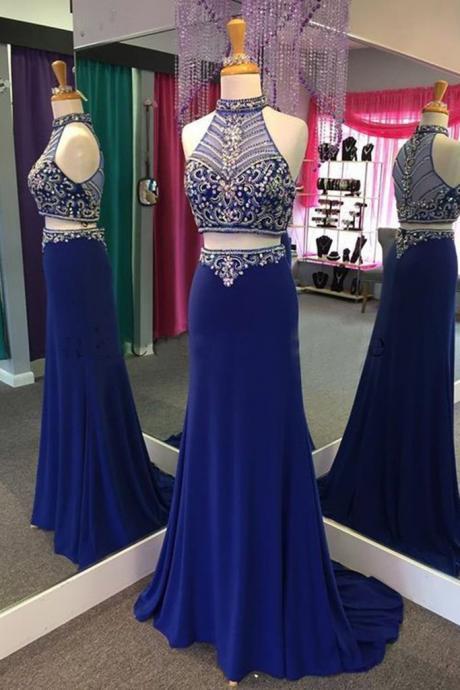 Two Pieces Royal Blue Prom Dress,long Prom Dresses,charming Prom Dresses,evening Dress Prom Gowns, Formal Women Dress,prom Dress