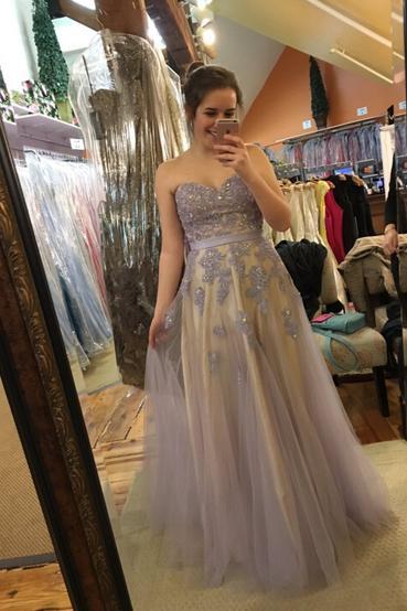 Charming Prom Dress,appliques Prom Dress,sweetheart Prom Dress,tulle Evening Dress