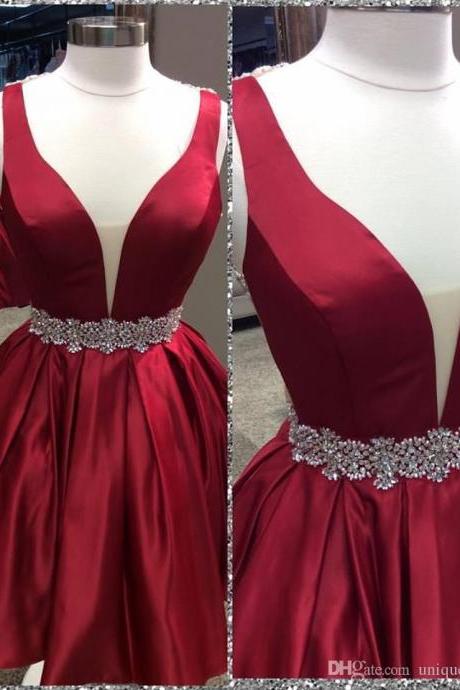 Cute A-line Dark Red Homecoming Dress With Open Back