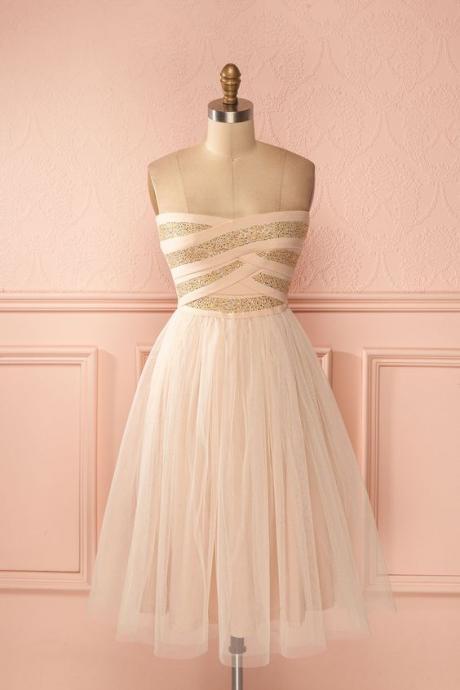 2017 Custom Made Pink Chiffon Prom Dress,sexy Strapless Evening Dress,mini Beading Evening Dress,sleeveless Party Dress