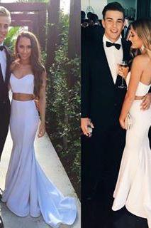 2017 White Long Prom Dress, Mermaid Long Prom Dress, Two Piece Prom Dress, 2 Pieces Prom Dress, Prom Party Dress, Woman Evening Dress