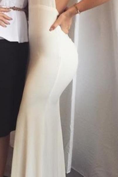 Popular White Prom Dress,Sexy V-Neck Party Dress,Open Back Evening Dress,Spaghetti Straps Prom Dress,Custom Made
