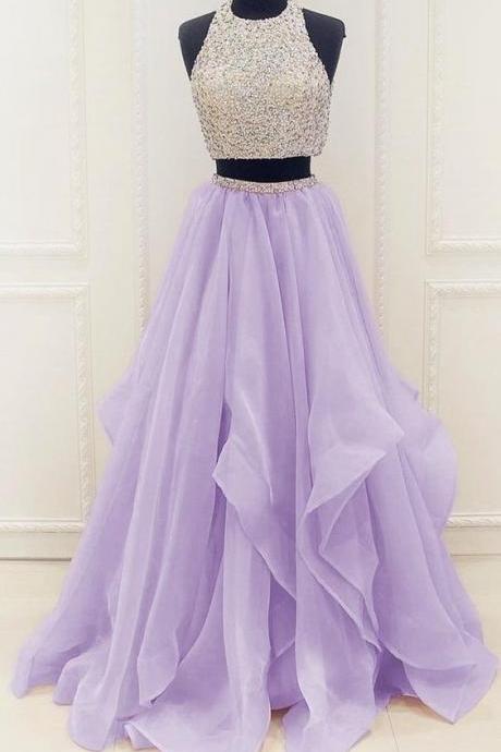 Two Pieces Prom Dress 2017, Halter Prom Dress, Ball Gown, Graduation Dresses, Formal Dress For Teens