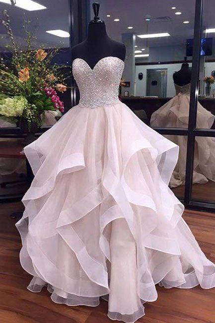 2017 White Prom Dress,sweetheart Layered Party Dress,beaded Bling Bling Dress