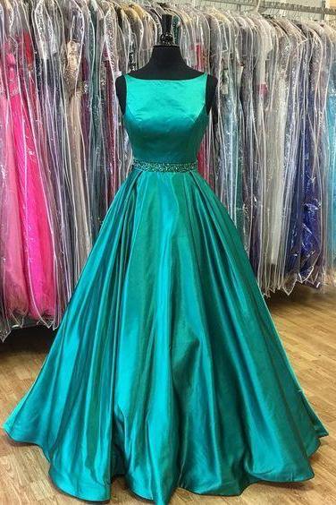 2017 Popular Green Prom Dress,sleeveless Beaded Evening Dress,floor Length Party Dress