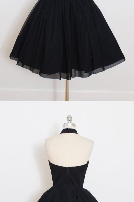 2017 Custom Made Black Chiffon Prom Dress,Halter Homecoming Dress,Short Mini Party Dress,High Quality