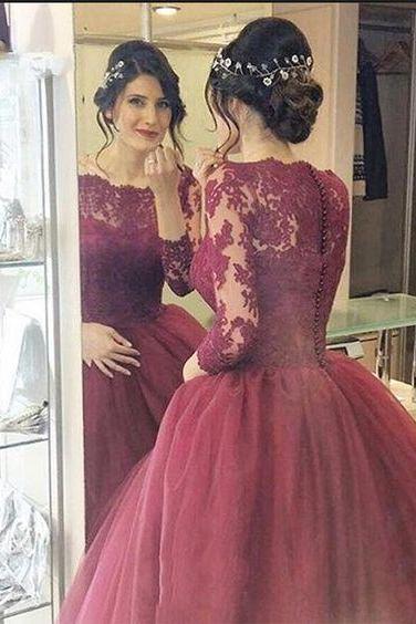 2022 Custom Made Lace Prom Dress,Long Sleeves Dress,Floor Length Party Dress,High Quality
