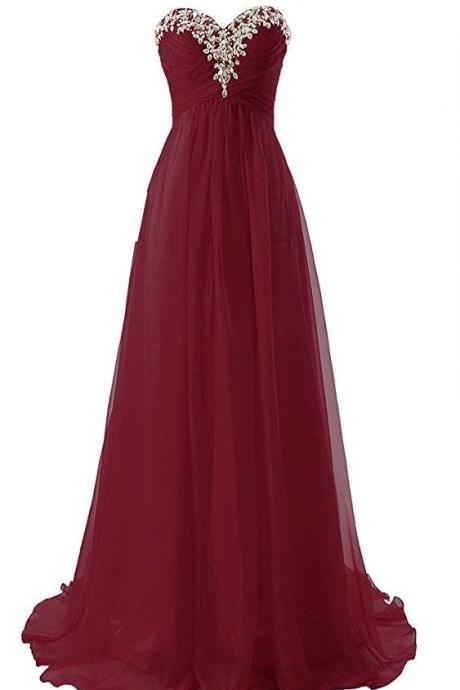 2017 Custom Made Chiffon Prom Dress ,long Sweetheart Party Dress,beaded Floor Length Evening Dress
