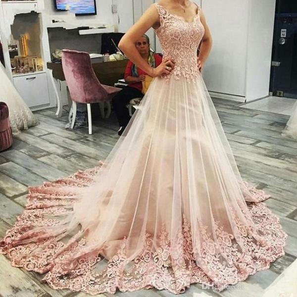 Pink Ball Gown Sweet Sleeveless Charming Lace Evening Gown on Luulla