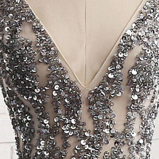 V-neck Sequins Top Tulle Skirt Long Dresses Grape
