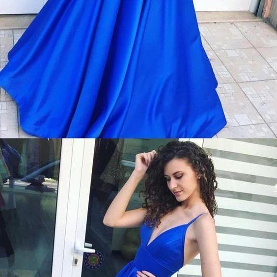 Royal Blue A-Line Spaghetti Straps Formal Evening Dress