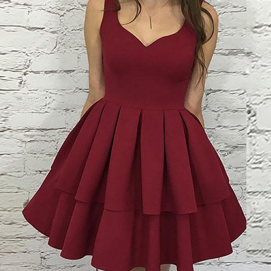 Simple v neck velvet short burgundy Evening Prom Dress, burgundy homecoming Dress main image 0