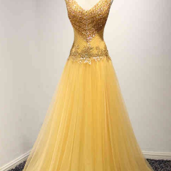 Real Picture Yellow Long Evening Party Dresses Beading Lace Up Black Girl African Prom Formal Gowns ,PL0579
