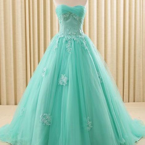 Turquoise Lace Ball Gown Dress Prom Dress,princess Ball Gown Dress ...