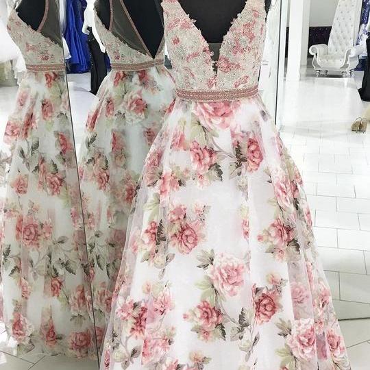 A-line Prom Dress Straps Tulle Floral Elegant Long Prom Dresses/evening ...