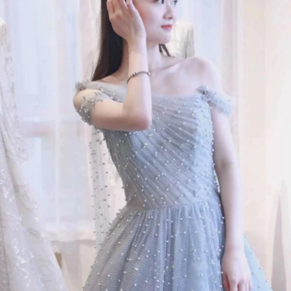 A Line Cape Sleeves One Shoulder Beading Prom Dresses 2021 Evening Dresses,PL3324