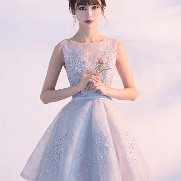 Gray Tulle Lace Short Prom Dress Gray Lace Bridesmaid Dress,pl4451 on ...