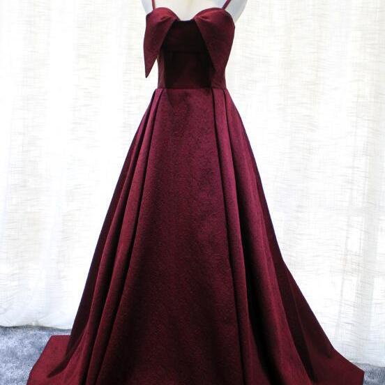 Wine Red Straps Sheath Satin Beading Vintage Party Dress Long Evening Dress, DP4911 main image 1