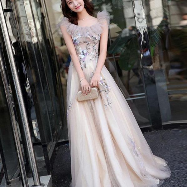 Blue tullel long prom dress blue evening gown cc314 main image 1