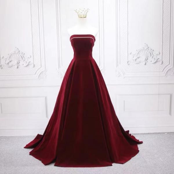Burgundy velvet evening dress, fashion vintage prom dress,custom made