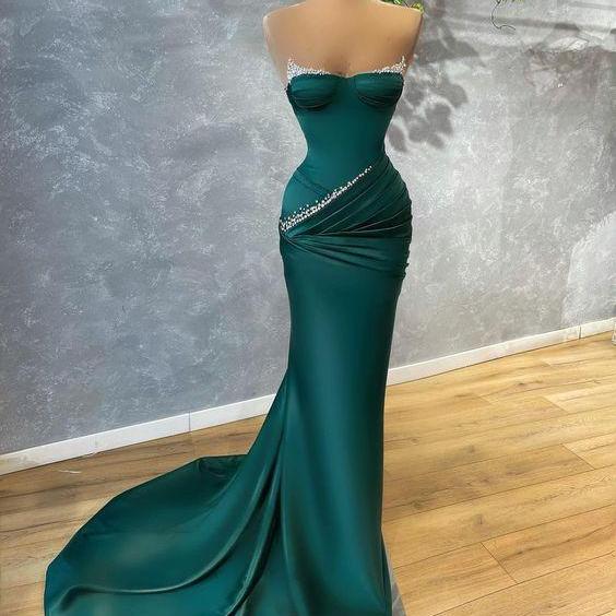 Green Beading long Evening Prom Dress,PL5365