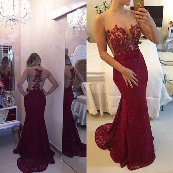 Shipping Open Back Lace Prom Dress,mermaid Red Lace Graduation Dress ...