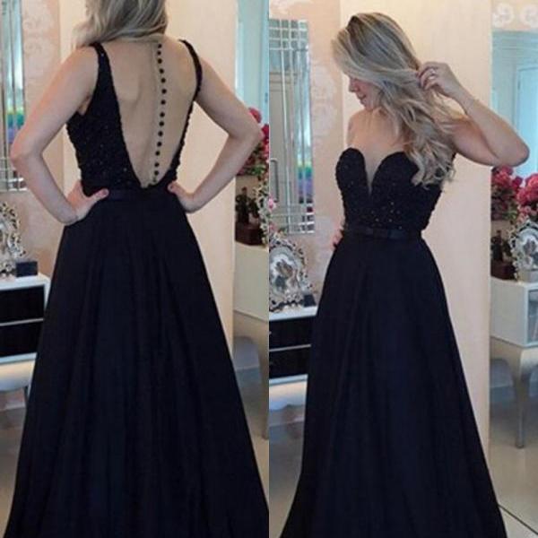 Dark Navy Blue Sequins Prom Dress,sexy Backless Graduation Dress,straps ...