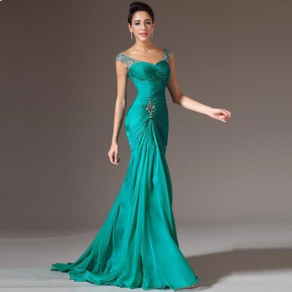 Sleeveless Floor Length Beads Green Pageant Gown Formal Prom Party Long ...