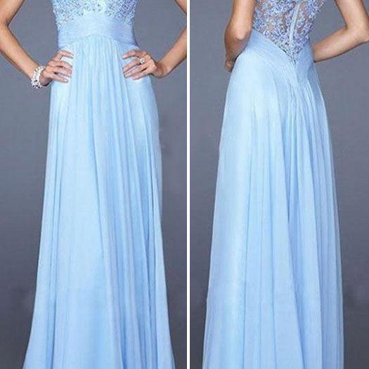 2016 Custom Charming Blue Prom Dress,Chiffon Beading Evening Dress on ...
