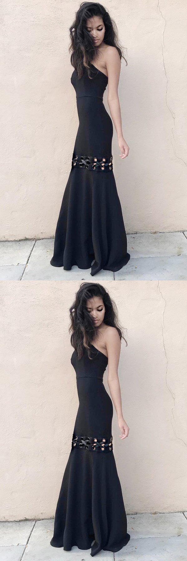 black strapless mermaid gown