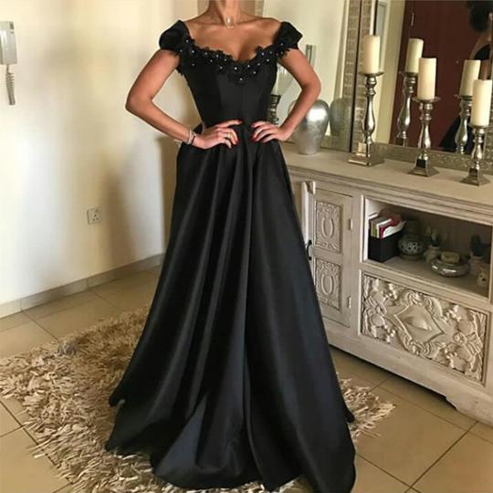 Lace Beaded V Neck Long Black Prom Dresses 2018 Formal Evening Gowns on ...