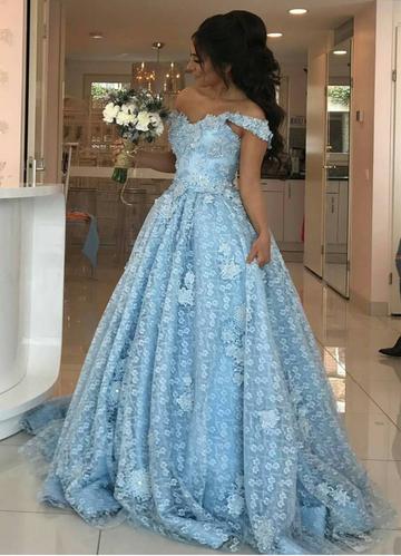 Light Blue Lace Sweetheart Evening Dresses For Engagement Party on Luulla