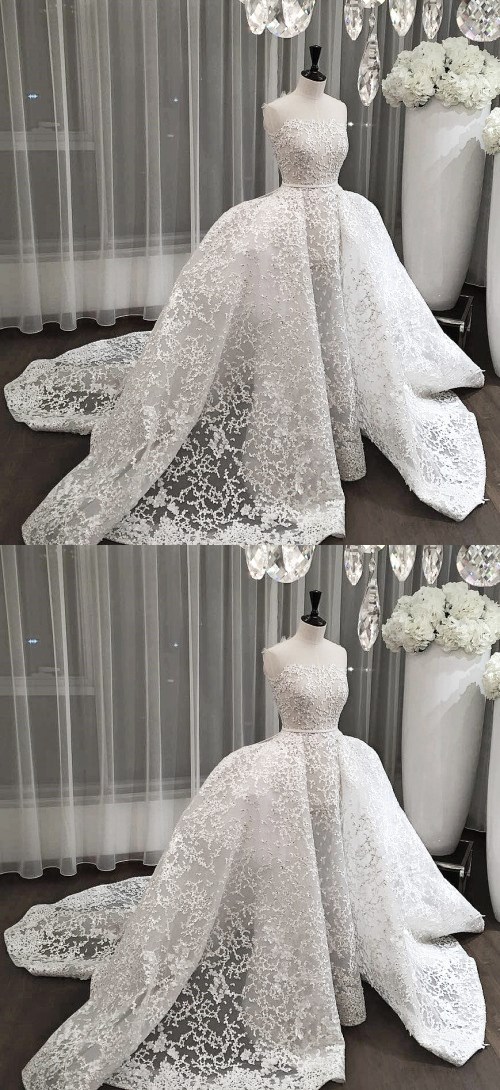 Lace Wedding Dress, Strapless Wedding Dress, Wedding Dresses 2018 ...