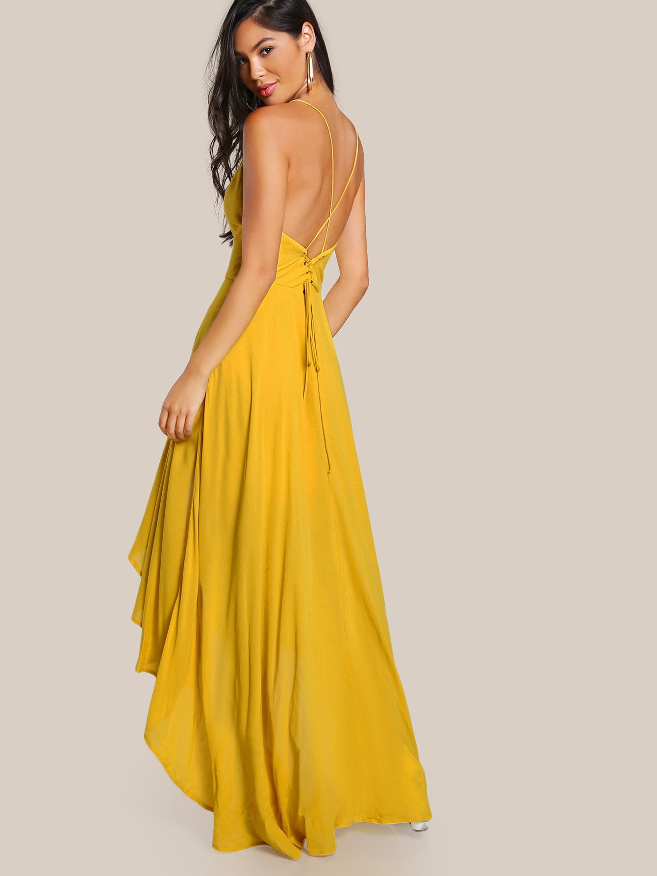 yellow backless maxi dress