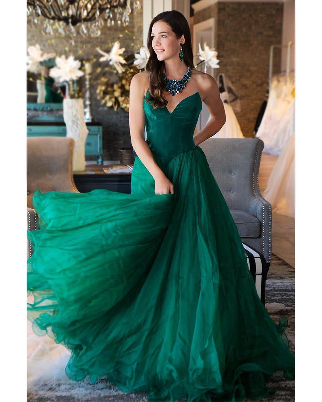 Simple Green V Neck Long Prom Dresses, Green Evening Dress on Luulla