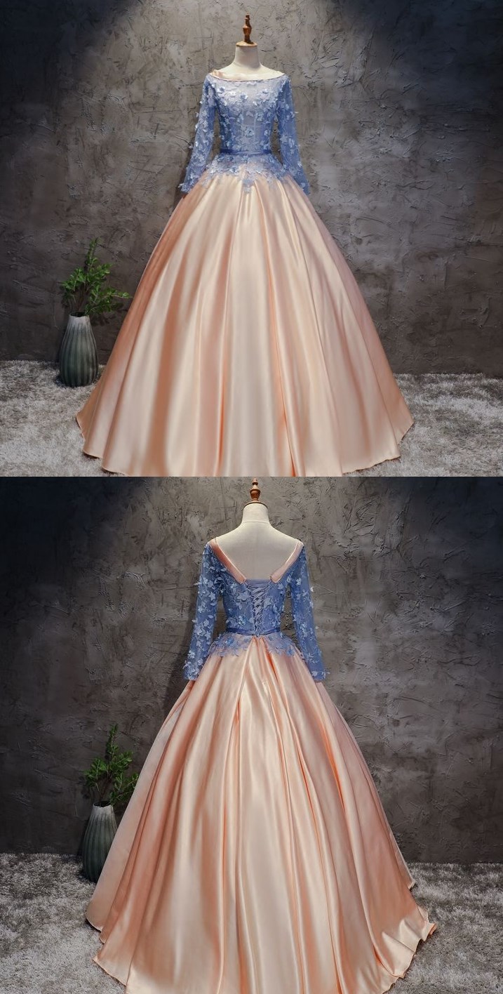pink and blue ball gown