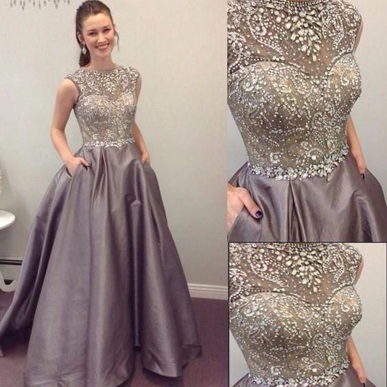 Charming Prom Dress A Line Crew Neck Beading Prom Gown Evening Dress Gala Dress     D2564
