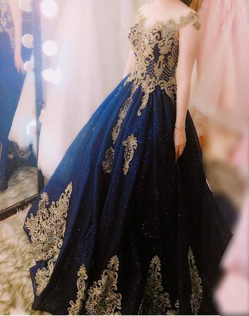 Navy Blue Ball Gowns Wedding Dresses Gold Lace Embroidery on Luulla