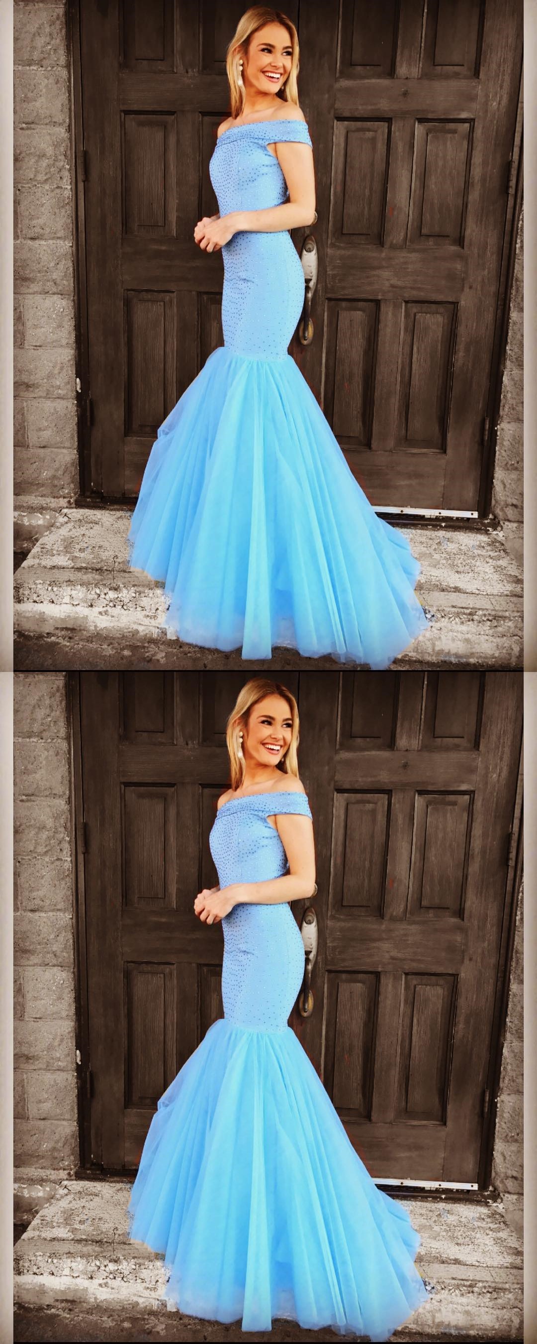 Unique Blue Off-Shoulder Mermaid Long Prom Dress Ideas, Evening Party Dresses,WGP1781
