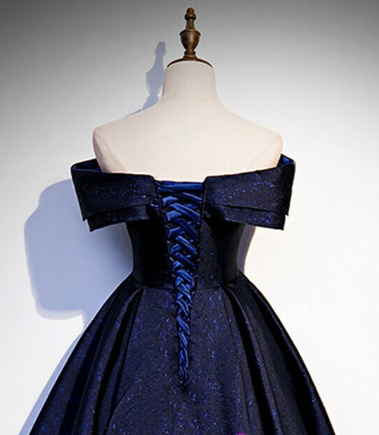 Navy Blue Satin Off The Shoulder Prom Dress,pl1098 on Luulla