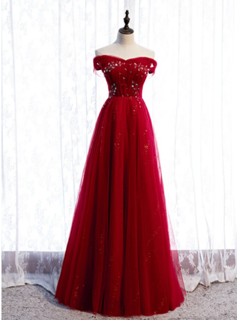 A Line Off the Shoulder Sequins Tulle Prom Dress LBQ3246