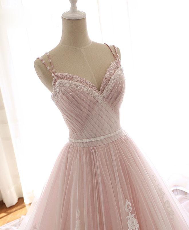Pink Sweetheart Floral Lace and Tulle Prom Dress, Pink Sweetheart Long Party Dress Y6526