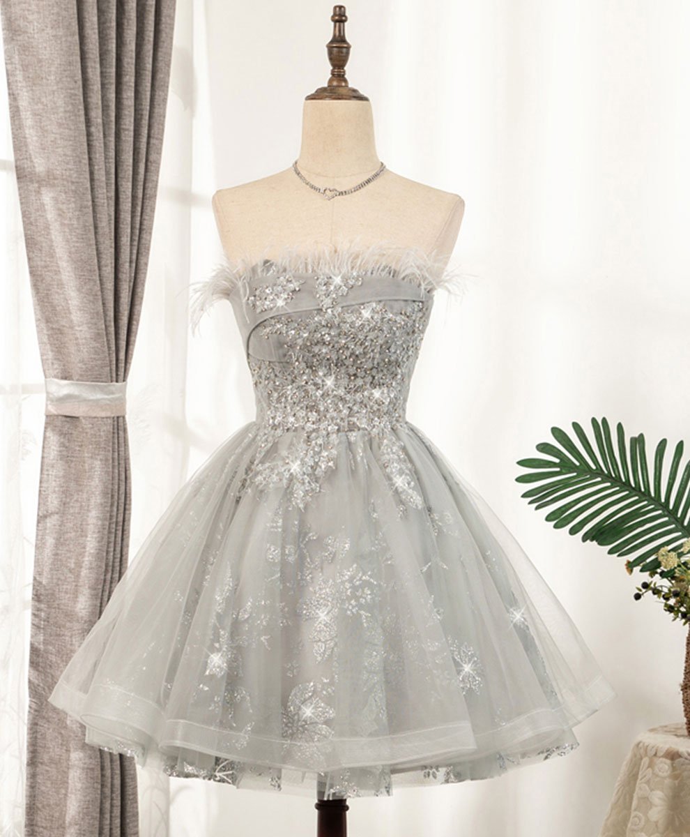 Gray Sweetheart Lace Tulle Short Prom Dress Gray Cocktail Dress,pl1657 ...