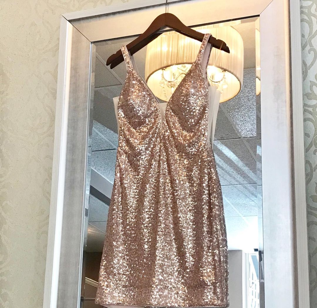 Tight Rose Gold Sequined Mini Party Dress ,pl1671 on Luulla