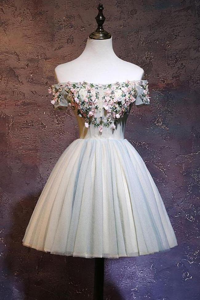 Cute 3D flowers short prom dress, homecoming dress main image 0