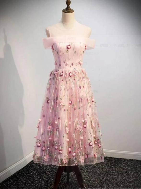 1/2 Sleeve Off Shoulder Short Prom Dress Pink Short Homecoming Dresses OM536 main image 1